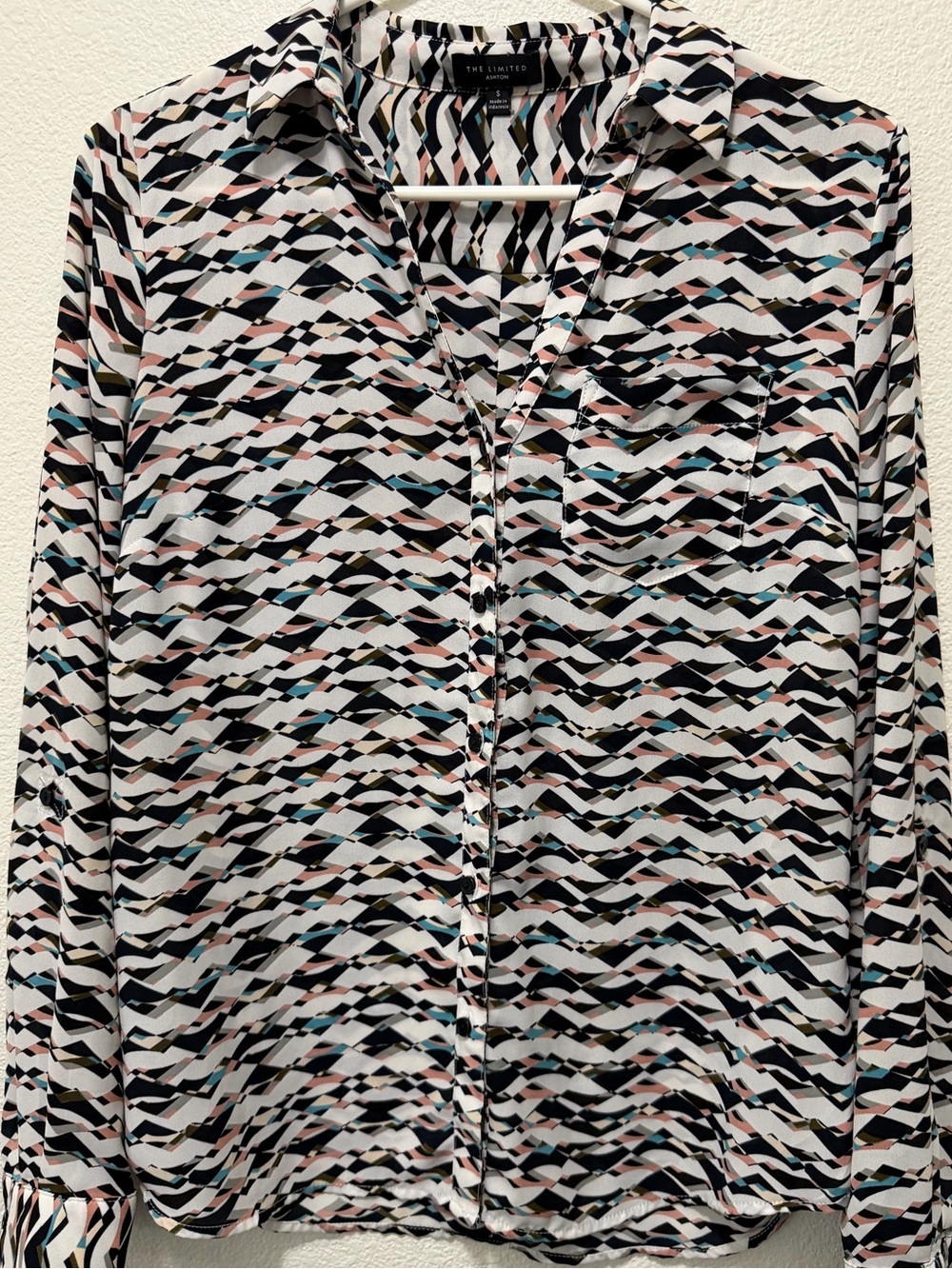 The Limited "Ashton" button down sheer blouse, cream multi color, size small